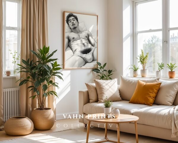 Minimal Nude Male Body Sketch Art Wall Decor