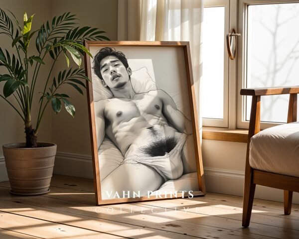 Minimal Nude Male Body Sketch Art Wall Decor