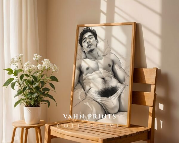 Minimal Nude Male Body Sketch Art Wall Decor