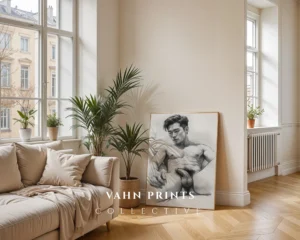 Artistic Male Face Sketch Digital Print Decor