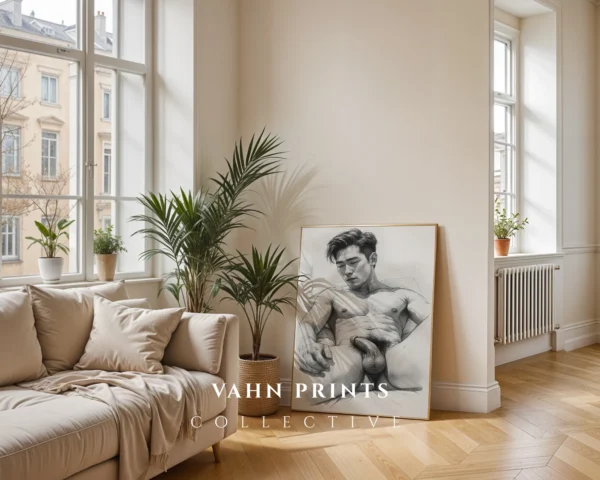 V334c_m1 Artistic Male Face Sketch Digital Print Decor