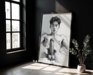 Black White Male Illustration Modern Decor