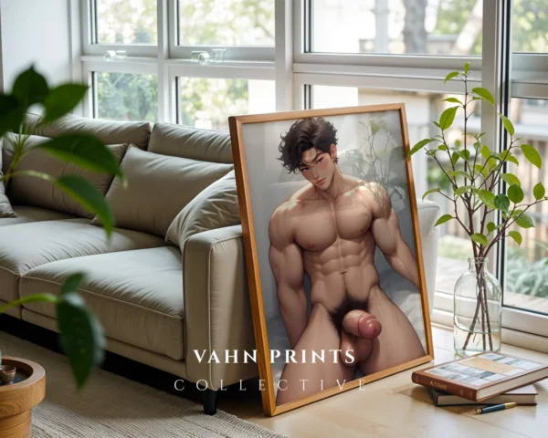 Digital Poster Anime Male Nude Printable Modern Room Decor