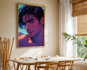 Digital Anime Male Nude Wall Art Modern Printable Poster