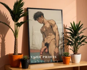 Printable Digital Anime Male Nude Wall Poster Modern Decor