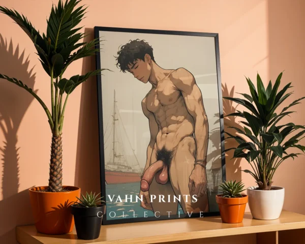 Printable Digital Anime Male Nude Wall Poster Modern Decor