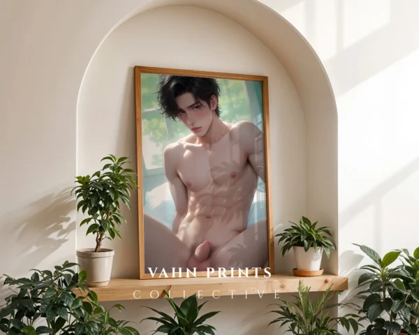 Modern Anime Male Nude Wall Poster Digital Printable Art