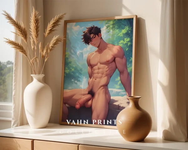 Digital Poster Modern Anime Male Nude Printable Wall Art