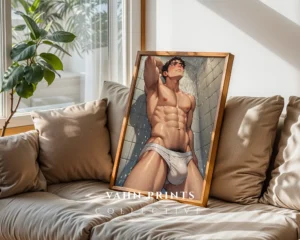 Digital Anime Male Nude Wall Poster Printable Modern Decor