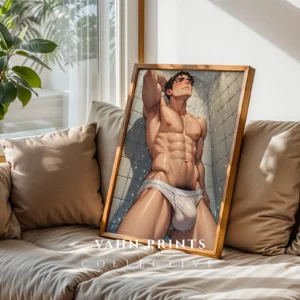 Digital Anime Male Nude Wall Poster Printable Modern Decor