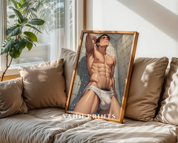 Digital Anime Male Nude Wall Poster Printable Modern Decor