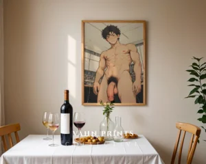 Digital Anime Male Nude Poster Modern Printable Wall Art