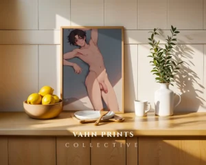 Digital Modern Poster Anime Male Nude Printable Wall Art