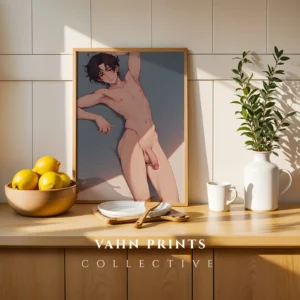 Digital Modern Poster Anime Male Nude Printable Wall Art
