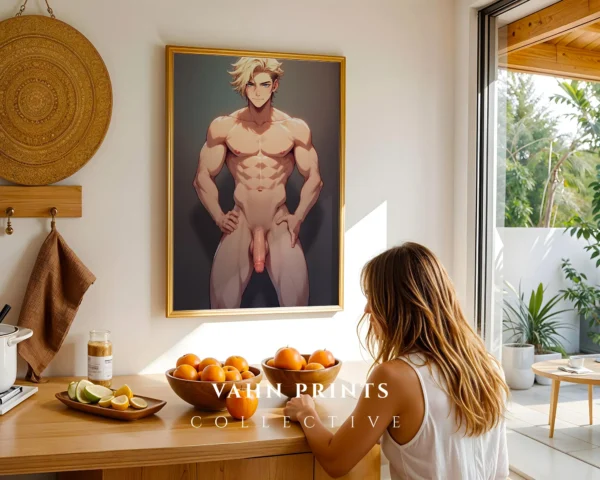 Modern Digital Poster Anime Male Nude Printable Wall Art