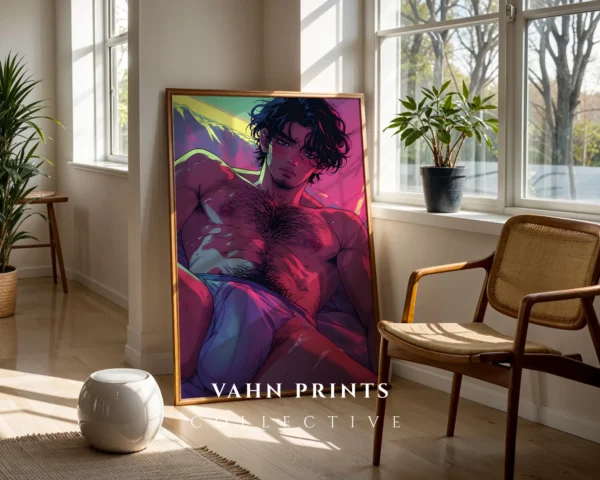 Modern Digital Poster Naked Anime Man Printable Wall Art