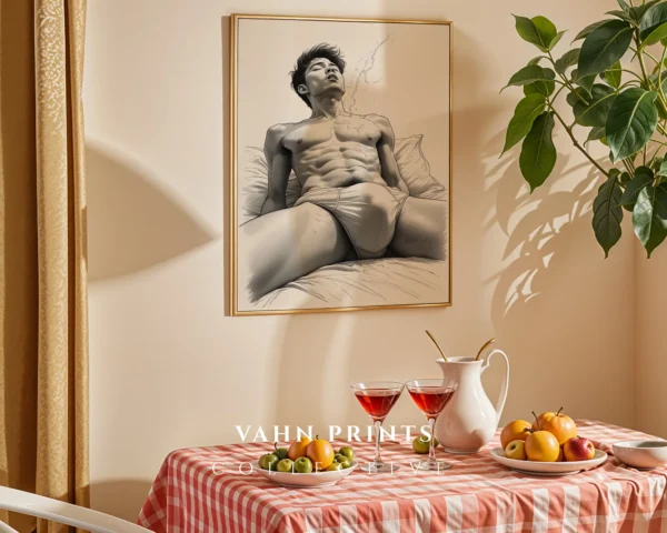 Male Nude Line Art Wall Art Minimal Printable Decor