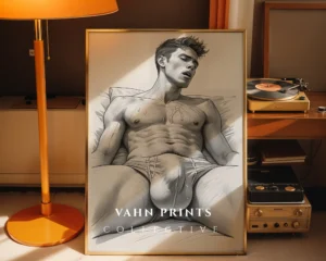 Male Nude Form Sketch Wall Art Printable Poster