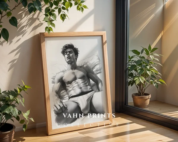 Male Body Line Drawing Wall Art Print Digital Download